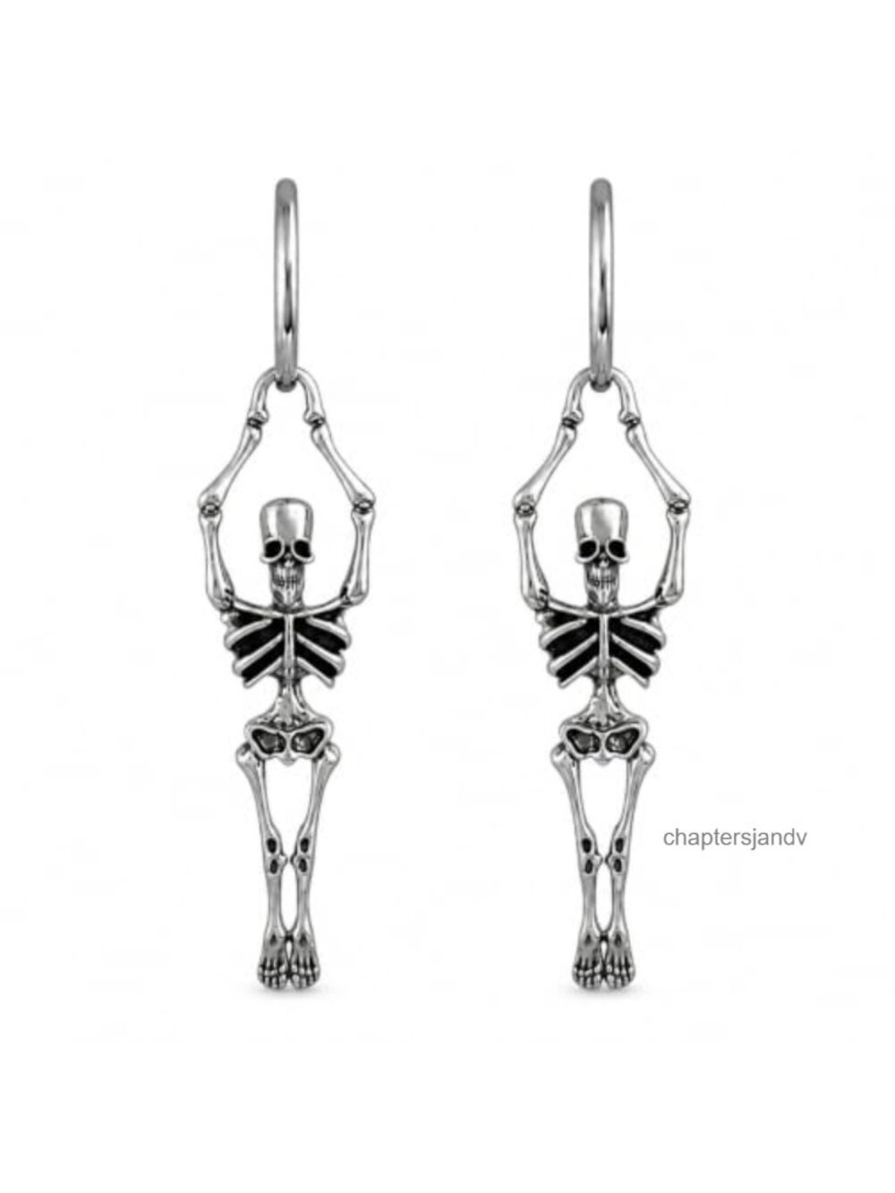 Skeleton Halloween Hoop Dangle Earrings Alloy 925 Metal 2.4 Inches Drop